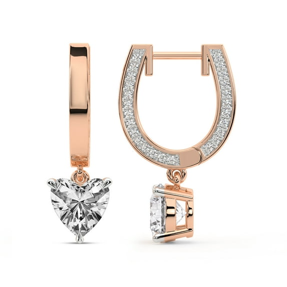IGI Certified 3 Carat Heart Shape Lab Grown Diamond Earrings | 18K Rose Gold | Midnight Charms Hoop Lab Diamond Earrings | Prong Setting | FG-VS1-VS2 Quality Friendly Diamonds