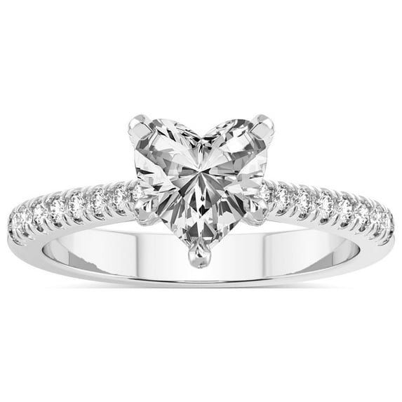 3 Carat IGI Certified Heart Shape Lab Grown Diamond Engagement Ring | 14K White Gold | Amy Tapered Eternity Lab Diamond Ring | FG-VS1-VS2 Quality Friendly Diamonds