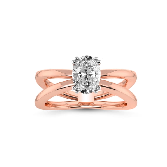 IGI Certified 3 Carat Oval Shape Lab Grown Diamond Engagement Ring | 14K Rose Gold | Stella Criss Cross Solitaire Lab Diamond Ring | FG-VS1-VS2 Quality Friendly Diamonds