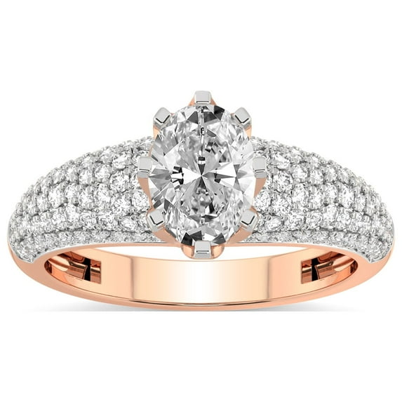 IGI Certified 3 Carat Oval Shape Lab Grown Diamond Engagement Ring | 14K Rose Gold | Titania Luxe Eight Prong Lab Diamond Ring | FG-VS1-VS2 Quality Friendly Diamonds