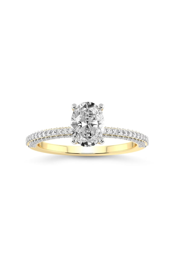 3 Carat IGI Certified Oval Shape Lab Grown Diamond Engagement Ring | 14K Yellow Gold | Grace Micro Pave Eternity Lab Diamond Ring | FG-VS1-VS2 Quality Friendly Diamonds