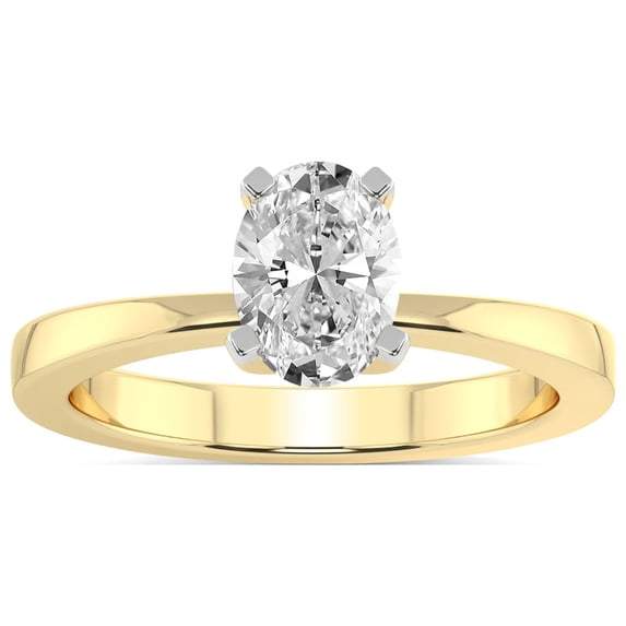 3 Carat IGI Certified Oval Shape Lab Grown Diamond Engagement Ring | 14K Yellow Gold | Jannel Tapering Solitaire Lab Diamond Ring | FG-VS1-VS2 Quality Friendly Diamonds