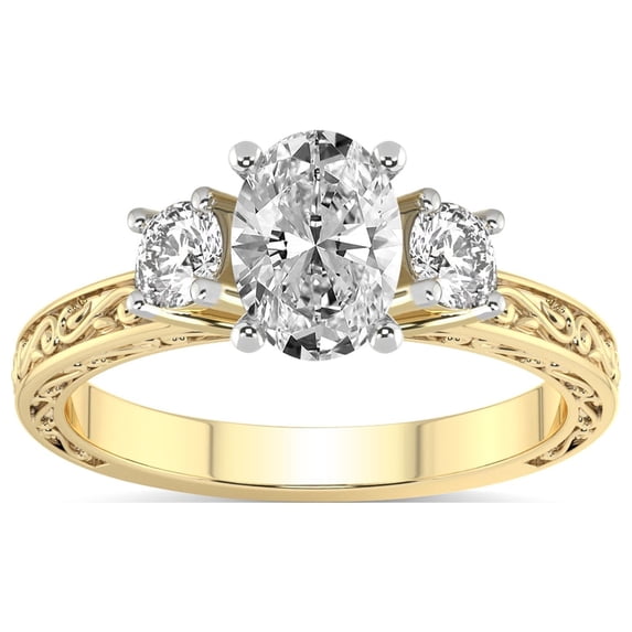 IGI Certified 3 Carat Oval Shape Lab Grown Diamond Engagement Ring | 14K White Gold | Valencia Three Stone Vintage Diamond Ring | FG-VS1-VS2 Quality Friendly Diamonds