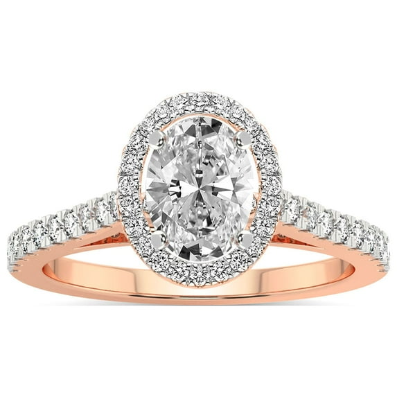 IGI Certified 3 Carat Oval Shape Lab Grown Diamond Engagement Ring | 14K Rose Gold | Rising Sun Halo Lab Diamond Ring | FG-VS1-VS2 Quality Friendly Diamonds