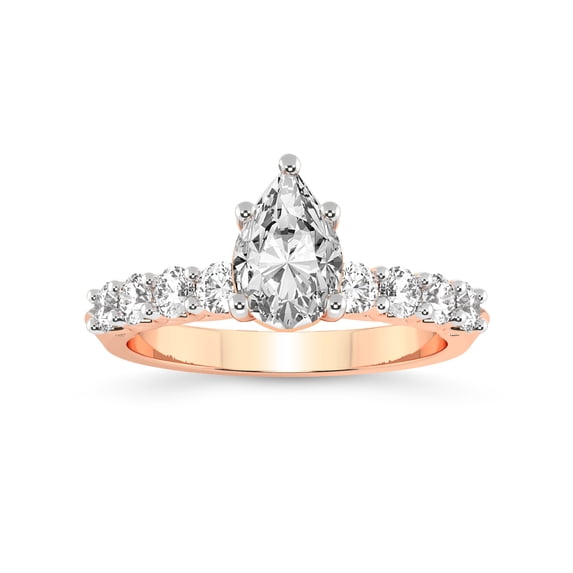 IGI Certified 3 Carat Pear Shape Lab Grown Diamond Engagement Ring | 14K Rose Gold | Cassidy Entwined Prongs Lab Diamond Ring | FG-VS1-VS2 Quality Friendly Diamonds