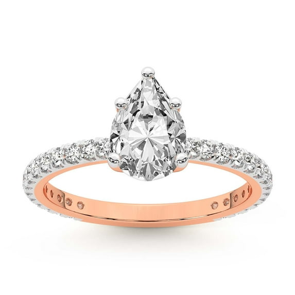 3 Carat IGI Certified Pear Shape Lab Grown Diamond Engagement Ring | 14K Rose Gold | Emily Eternity Lab Diamond Ring | FG-VS1-VS2 Quality Friendly Diamonds
