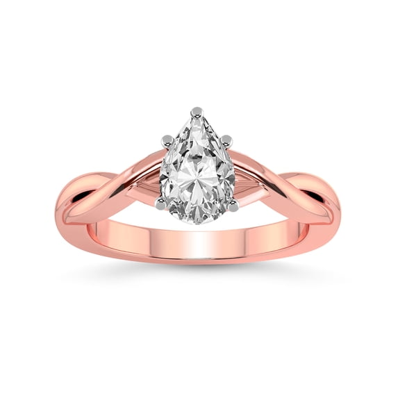 3 Carat IGI Certified Pear Shape Lab Grown Diamond Engagement Ring | 14K Rose Gold | Intertwine Bliss Solitaire Lab Diamond Ring | FG-VS1-VS2 Quality Friendly Diamonds