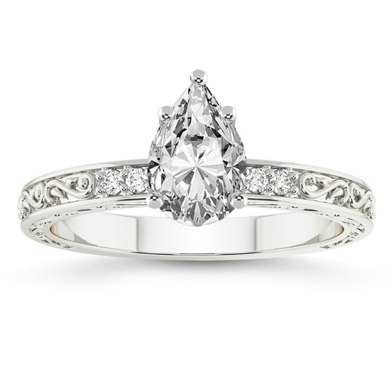 IGI Certified 3 Carat Pear Shape Lab Grown Diamond Engagement Ring | 14K White Gold | Antique Allure Vintage Lab Diamond Ring | FG-VS1-VS2 Quality Friendly Diamonds