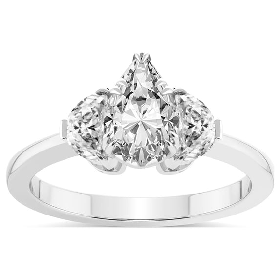 3 Carat IGI Certified Pear Shape Lab Grown Diamond Engagement Ring | 14K White Gold | Antonia Three Stone Half Moonset Diamond Ring | FG-VS1-VS2 Quality Friendly Diamonds