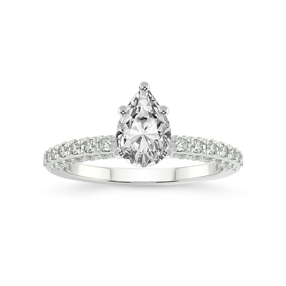 3 Carat IGI Certified Pear Shape Lab Grown Diamond Engagement Ring | 14K White Gold | Atria Secret Double Halo Lab Diamond Ring | FG-VS1-VS2 Quality Friendly Diamonds