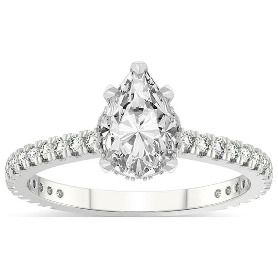 3 Carat IGI Certified Pear Shape Lab Grown Diamond Engagement Ring | 14K White Gold | Myra Secret Halo Lab Diamond Ring | FG-VS1-VS2 Quality Friendly Diamonds