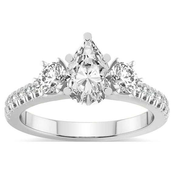3 Carat IGI Certified Pear Shape Lab Grown Diamond Engagement Ring | 14K White Gold | Tiara Three Stone Lab Diamond Ring | FG-VS1-VS2 Quality Friendly Diamonds