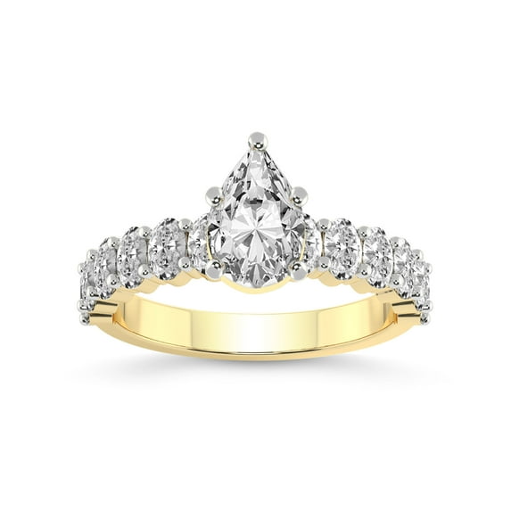 3 Carat IGI Certified Pear Shape Lab Grown Diamond Engagement Ring | 14K Yellow Gold | Danica Side Oval Diamond Eternity Lab Diamond Ring | FG-VS1-VS2 Quality Friendly Diamonds