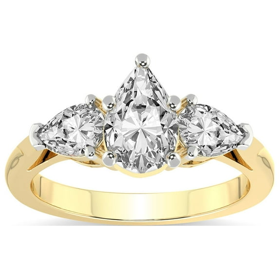 IGI Certified 3 Carat Pear Shape Lab Grown Diamond Engagement Ring | 14K White Gold | Della Three stone Pear Shape Side Lab Diamond Ring | FG-VS1-VS2 Quality Friendly Diamonds