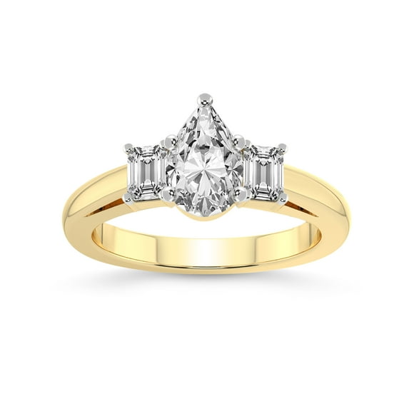 IGI Certified 3 Carat Pear Shape Lab Grown Diamond Engagement Ring | 14K White Gold |Denise Three stone Side Emerald Lab Diamond Ring | FG-VS1-VS2 Quality Friendly Diamonds