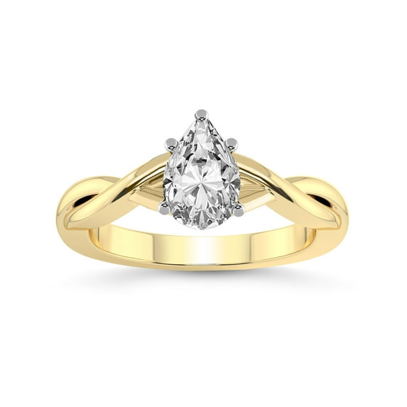 3 Carat IGI Certified Pear Shape Lab Grown Diamond Engagement Ring | 14K Yellow Gold | Intertwine Bliss Solitaire Lab Diamond Ring | FG-VS1-VS2 Quality Friendly Diamonds