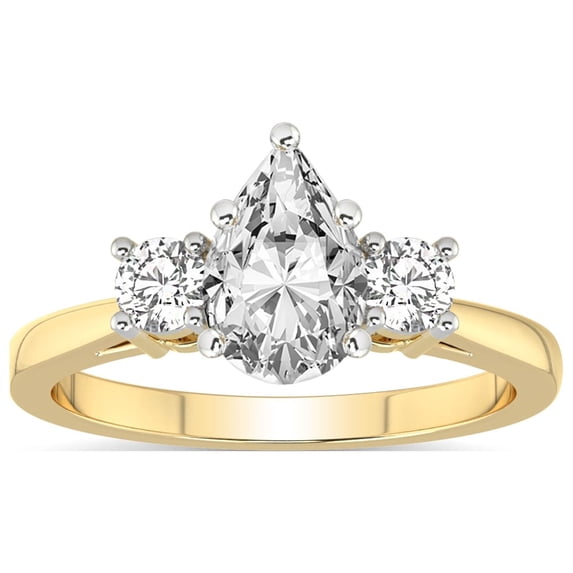 IGI Certified 3 Carat Pear Shape Lab Grown Diamond Engagement Ring | 14K White Gold | Intricacy Three Stone Lab Diamond Ring | FG-VS1-VS2 Quality Friendly Diamonds