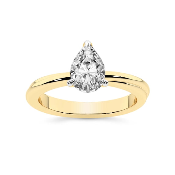 3 Carat IGI Certified Pear Shape Lab Grown Diamond Engagement Ring | 14K Yellow Gold | Juniper Crossover Solitaire Diamond Ring | FG-VS1-VS2 Quality Friendly Diamonds