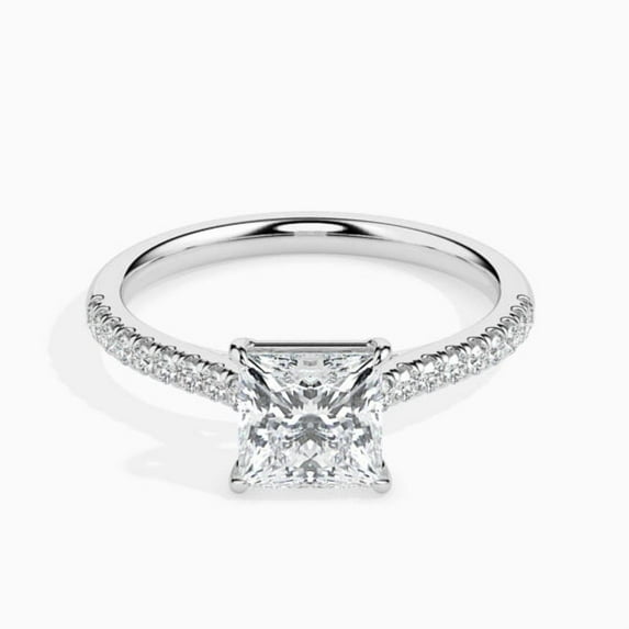 3 Carat IGI Certified Princess Cut Lab Grown Diamond Engagement Ring for Women 10K White Gold | Stunning Solitaire with Accents Diamond Ring | Color E Clarity VVS2 Size 3 Diamond-Capitals.
