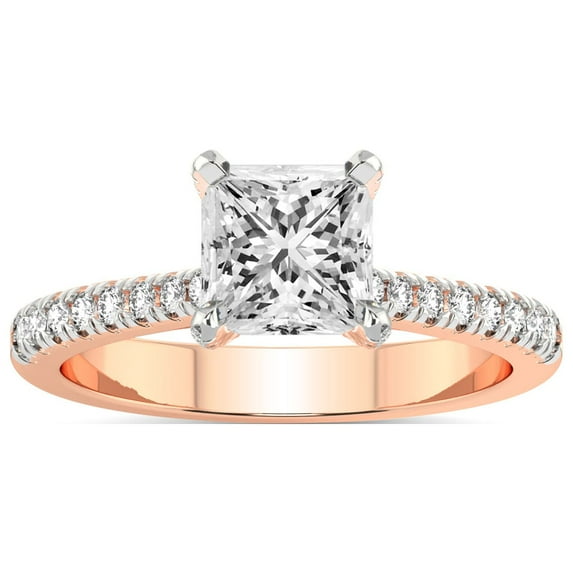 3 Carat IGI Certified Princess Shape Lab Grown Diamond Engagement Ring | 14K Rose Gold | Amy Tapered Eternity Lab Diamond Ring | FG-VS1-VS2 Quality Friendly Diamonds