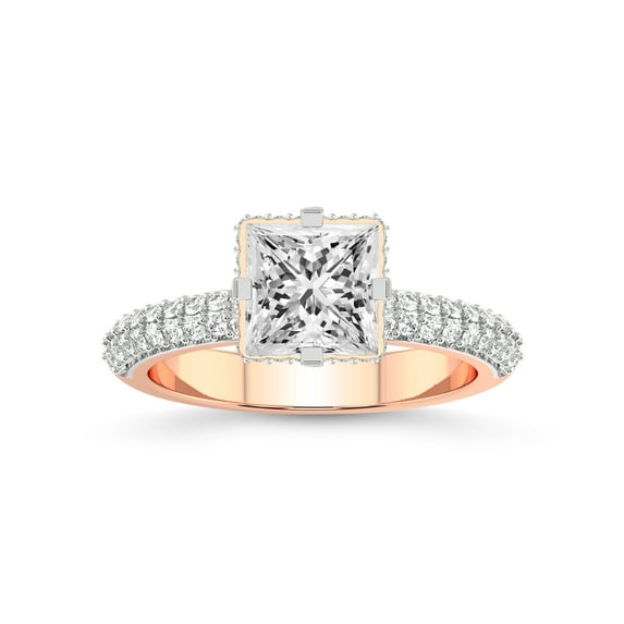 3 Carat IGI Certified Princess Shape Lab Grown Diamond Engagement Ring | 14K Rose Gold | Eloa Secret Halo Lab Diamond Ring | FG-VS1-VS2 Quality Friendly Diamonds