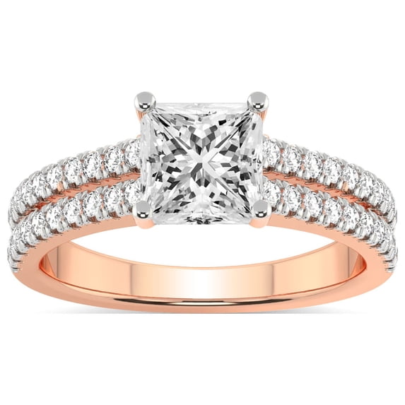 3 Carat IGI Certified Princess Shape Lab Grown Diamond Engagement Ring | 14K Rose Gold | Tosca Secret Halo Double Band Lab Diamond Ring | FG-VS1-VS2 Quality Friendly Diamonds