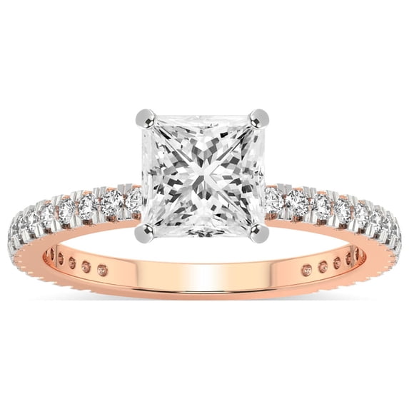 3 Carat IGI Certified Princess Shape Lab Grown Diamond Engagement Ring | 14K Rose Gold | Zoey Eternity Lab Diamond Ring | FG-VS1-VS2 Quality Friendly Diamonds