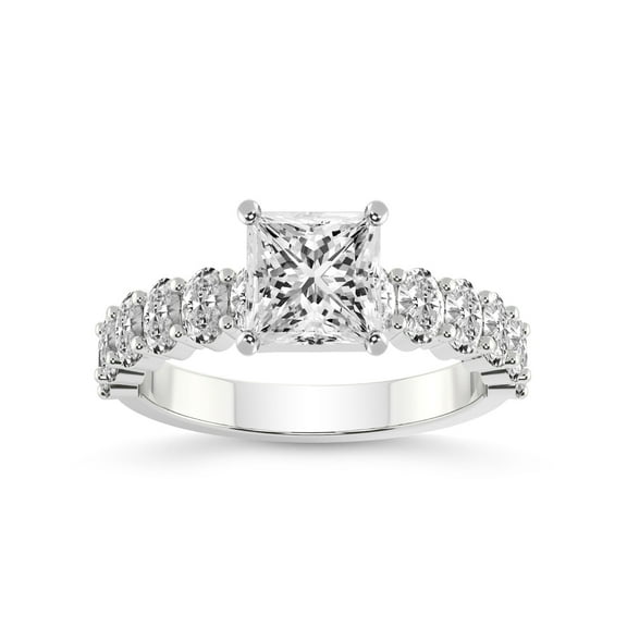 3 Carat IGI Certified Princess Shape Lab Grown Diamond Engagement Ring | 14K White Gold | Danica Side Oval Diamond Eternity Lab Diamond Ring | FG-VS1-VS2 Quality Friendly Diamonds