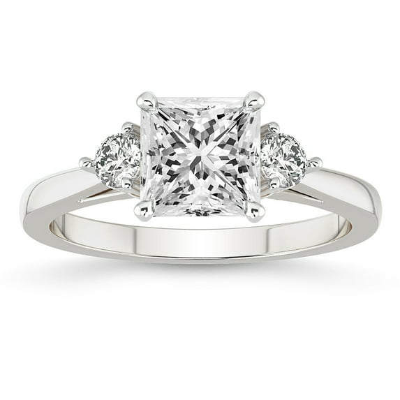 IGI Certified 3 Carat Princess Shape Lab Grown Diamond Engagement Ring | 14K White Gold | Synthia Three Stone Lab Diamond Ring | FG-VS1-VS2 Quality Friendly Diamonds