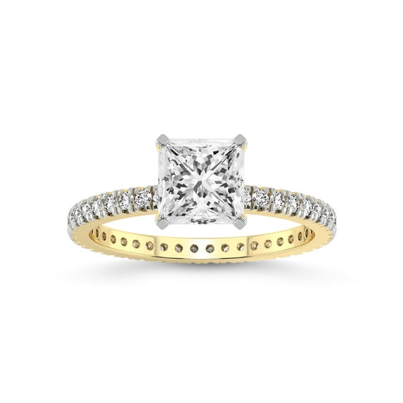 3 Carat IGI Certified Princess Shape Lab Grown Diamond Engagement Ring | 14K Yellow Gold | Claire Full Eternity Lab Diamond Ring | FG-VS1-VS2 Quality Friendly Diamonds
