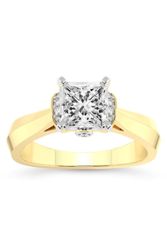 IGI Certified 3 Carat Princess Shape Lab Grown Diamond Engagement Ring | 14K White Gold | Delanie Side Cuff Lab Diamond Ring | FG-VS1-VS2 Quality Friendly Diamonds