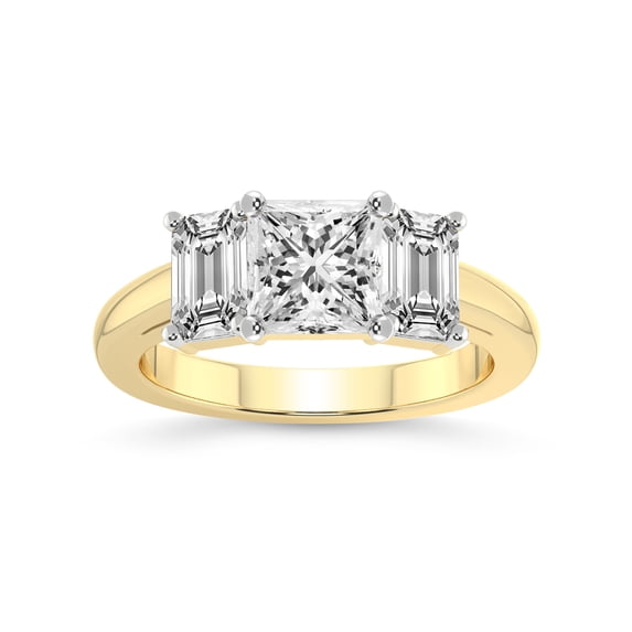 IGI Certified 3 Carat Princess Shape Lab Grown Diamond Engagement Ring | 14K White Gold | Lauren Three stone Emerald Shape Side Lab Diamond Ring | FG-VS1-VS2 Quality Friendly Diamonds