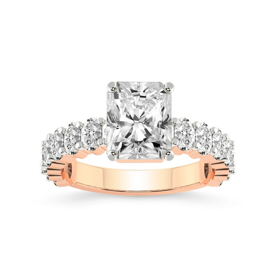 3 Carat IGI Certified Radiant Shape Lab Grown Diamond Engagement Ring | 14K Rose Gold | Lillian Eternity Oval Shape Side Lab Diamond Ring | FG-VS1-VS2 Quality Friendly Diamonds