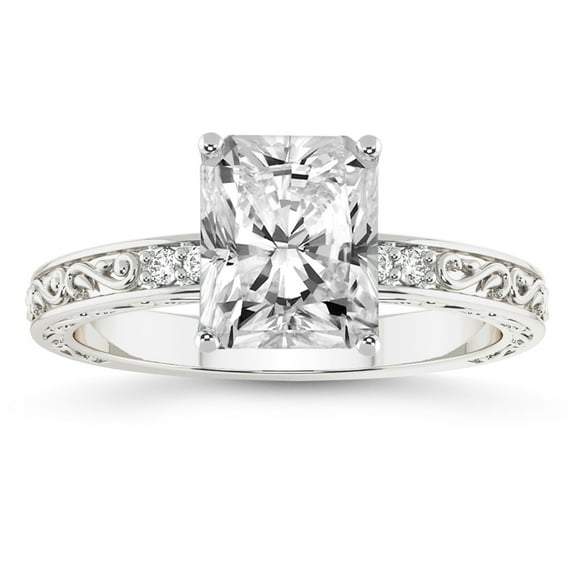 IGI Certified 3 Carat Radiant Shape Lab Grown Diamond Engagement Ring | 14K White Gold | Antique Allure Vintage Lab Diamond Ring | FG-VS1-VS2 Quality Friendly Diamonds