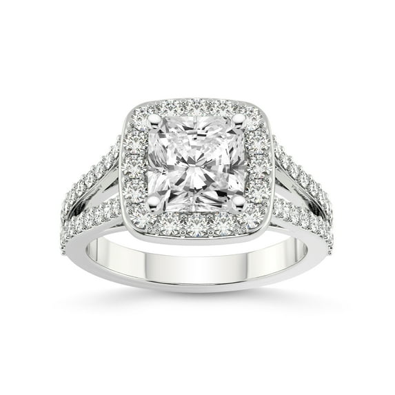 3 Carat IGI Certified Radiant Shape Lab Grown Diamond Engagement Ring | 14K White Gold | Rosalind Split Shank Halo Lab Diamond Ring | FG-VS1-VS2 Quality Friendly Diamonds