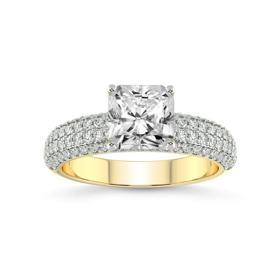 3 Carat IGI Certified Radiant Shape Lab Grown Diamond Engagement Ring | 14K Yellow Gold | Amira Luxe Secret Double Halo Lab Diamond Ring | FG-VS1-VS2 Quality Friendly Diamonds