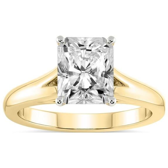 IGI Certified 3 Carat Radiant Shape Lab Grown Diamond Engagement Ring | 14K Yellow Gold | Cathedral Split Shank Solitaire Diamond Ring | FG-VS1-VS2 Quality Friendly Diamonds