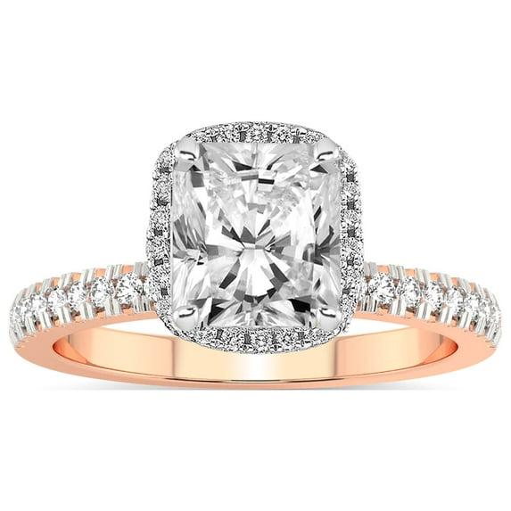 IGI Certified 3 Carat Radiant Shape Lab Grown Diamond Engagement Ring | 14K Rose Gold |Elle Classic Halo Diamond Ring | FG-VS1-VS2 Quality Friendly Diamonds