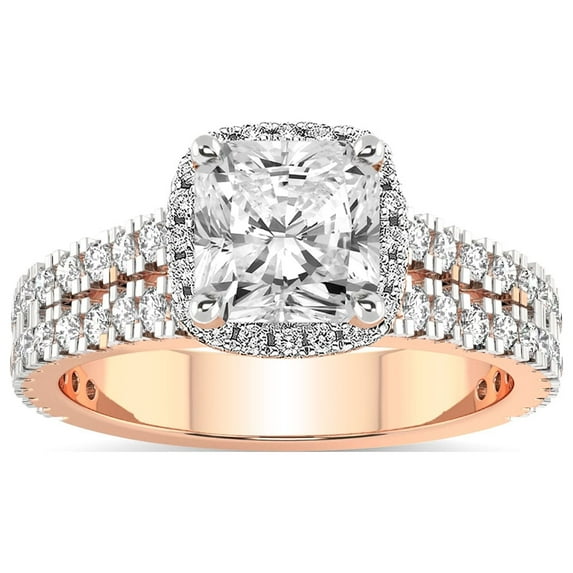 3 Carat | IGI Certified Radiant Shape Lab Grown Diamond Engagement Ring For Women | 14K Rose Gold | Lab Created Luna Split Shank Halo Diamond Engagement Ring | FG-VS1-VS2 Quality