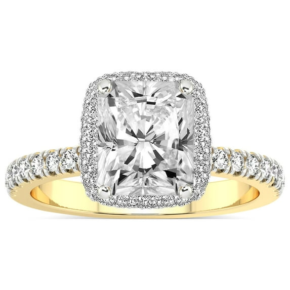 IGI Certified 3 Carat Radiant Shape Lab Grown Diamond Engagement Ring | 14K Yellow Gold | Amarya Secret Double Halo Lab Diamond Ring | FG-VS1-VS2 Quality Friendly Diamonds