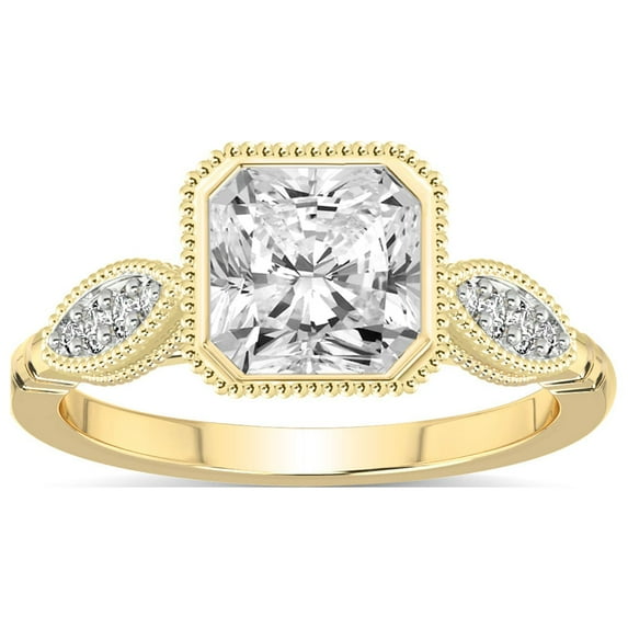 3 Carat | IGI Certified Radiant Shape Lab Grown Diamond Engagement Ring For Women 14K Yellow Gold | Lab Created Everly Vintage Bezel Diamond Engagement Ring | FG-VS1-VS2 Quality