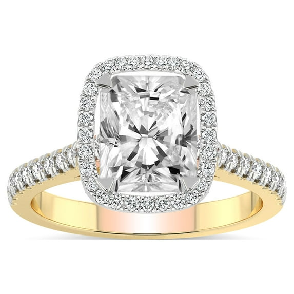 IGI Certified 3 Carat Radiant Shape Lab Grown Diamond Engagement Ring | 14K Yellow Gold |Glowing Globe Halo Diamond Ring | FG-VS1-VS2 Quality Friendly Diamonds