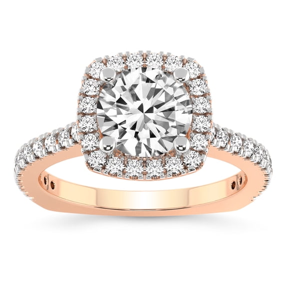 IGI Certified 3 Carat Round Shape Lab Grown Diamond Engagement Ring | 14K Rose Gold | Valerie Euro Shank Halo Lab Diamond Ring | FG-VS1-VS2 Quality Friendly Diamonds