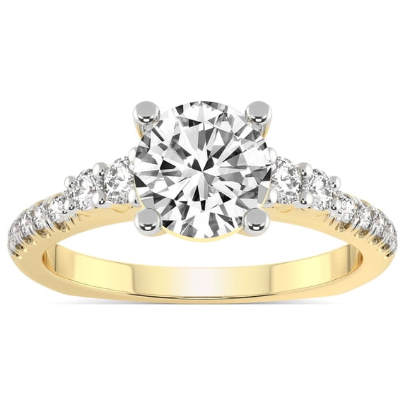 IGI Certified 3 Carat Round Shape Lab Grown Diamond Engagement Ring | 14K White Gold |Geneva Side Stone Diamond Ring | FG-VS Quality Friendly Diamonds