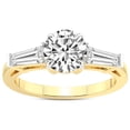 thumbnail image 1 of 3 Carat IGI Certified Round Shape Lab Grown Diamond Engagement Ring | 14K Yellow Gold | Madison Three Stone Side Baguette Diamond Lab Diamond Ring | FG-VS1-VS2 Quality Friendly Diamonds, 1 of 4