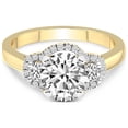 thumbnail image 1 of 3 Carat IGI Certified Round Shape Lab Grown Diamond Engagement Ring | 14K Yellow Gold | Swirl Three Stone Halo Diamond Engagement Ring | FG-VS1-VS2 Quality | Friendly Diamonds, 1 of 5