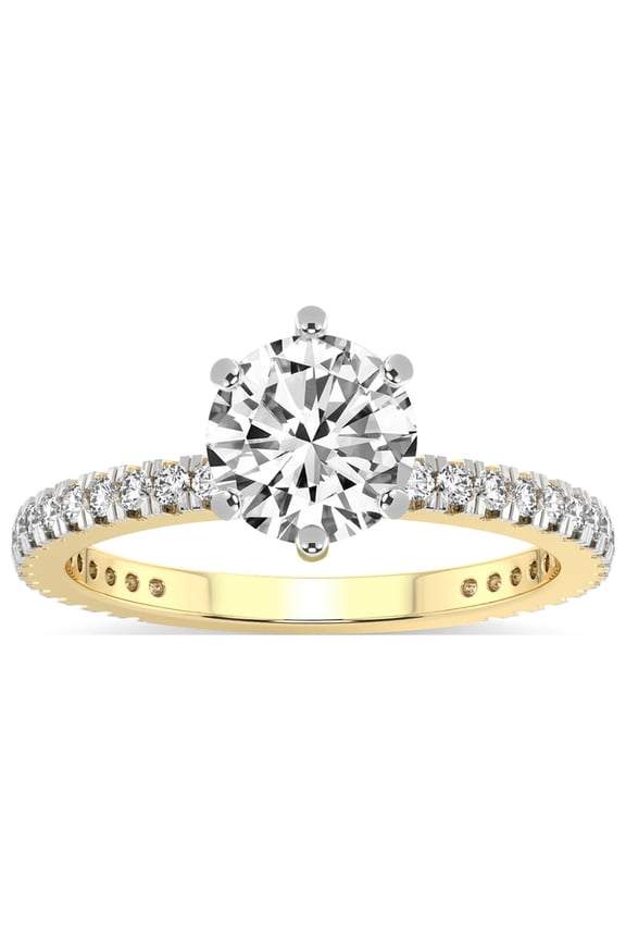 3 Carat IGI Certified Round Shape Lab Grown Diamond Engagement Ring | 14K Yellow Gold | Zoey Six Prong Eternity Lab Diamond Ring | FG-VS1-VS2 Quality Friendly Diamonds