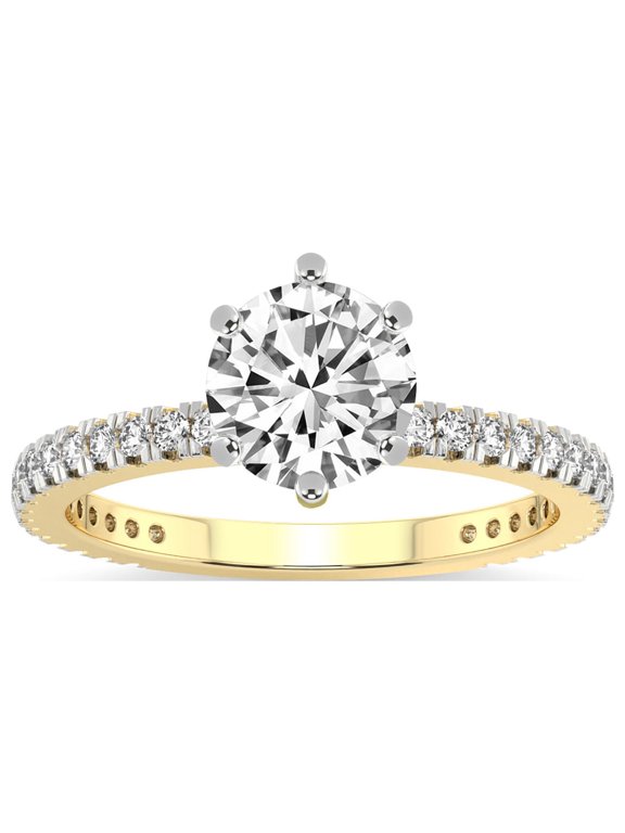 3 Carat IGI Certified Round Shape Lab Grown Diamond Engagement Ring | 14K Yellow Gold | Zoey Six Prong Eternity Lab Diamond Ring | FG-VS1-VS2 Quality Friendly Diamonds