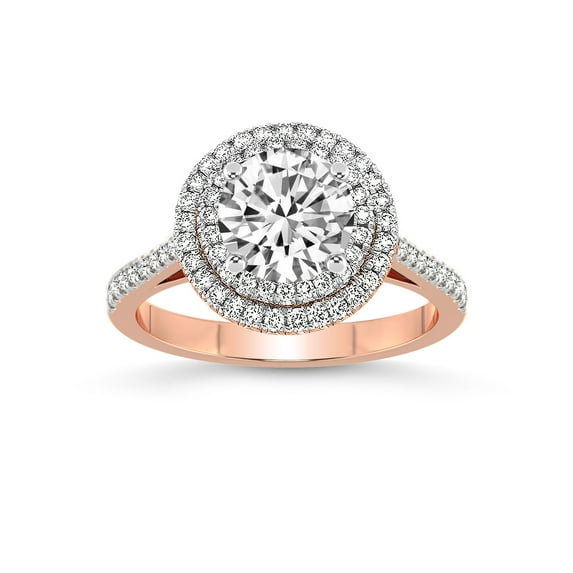 3 Carat | IGI Certified Round Shape Lab Grown Diamond Engagement Ring For Women | 14K Rose Gold | Lab Created Arya Double Halo Diamond Engagement Ring | FG-VS1-VS2 Quality