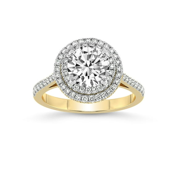 3 Carat | IGI Certified Round Shape Lab Grown Diamond Engagement Ring For Women | 14K Yellow Gold | Lab Created Arya Double Halo Diamond Engagement Ring | FG-VS1-VS2 Quality